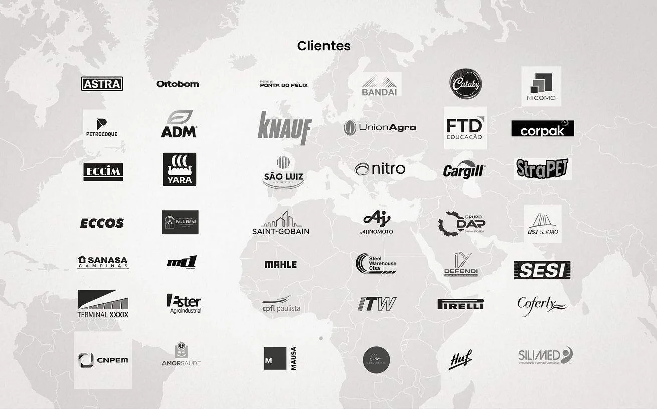 Logotipos de empresas clientes atendidas pela Máximo Engenharia.